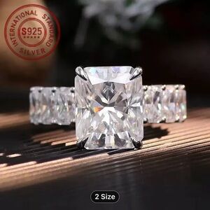 Sterling Silver White Moissanite Cushion-Cut Engagement Ring